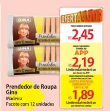 Prendedor de Roupa Gina De Madeira