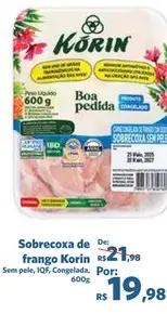 Sobrecoxa de Frango Korin Sem Pele, IQF, Congelada
