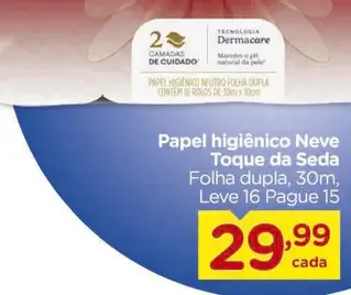 Papel higiênico Neve Toque da Seda, Folha dupla