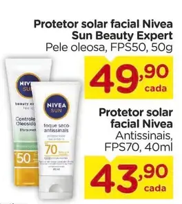 Protetor solar facial Nivea Sun Beauty Expert, Pele oleosa, FPS50