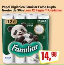 Papel Higiênico Familiar Folha Dupla Neutro