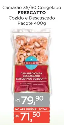 Camarão Frescattо 35/50, Cinza, Congelado, Cozido, Descascado e Eviscerado
