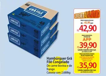 Hambúrguer Grá File Congelado, de carne bovina e de frango