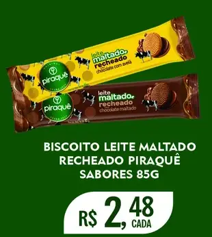 Biscoito Leite Maltado Recheado Piraquê Chocolate com Avelã
