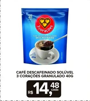 Café Solúvel 3 Corações Descafeinado Granulado