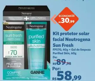 Protetor solar facial e gel de limpeza Neutrogena Sun Fresh FPS70 + Purified Skin