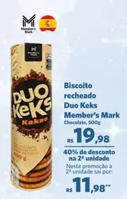 Biscoito recheado Duo Keks Member's Mark Chocolate
