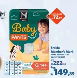 Fralda Member's Mark Pants, tamanho XXG