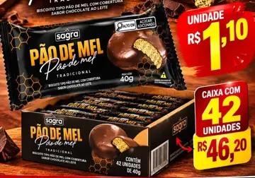 Biscoito tipo Pão de Mel Sagra Chocolate ao Leite