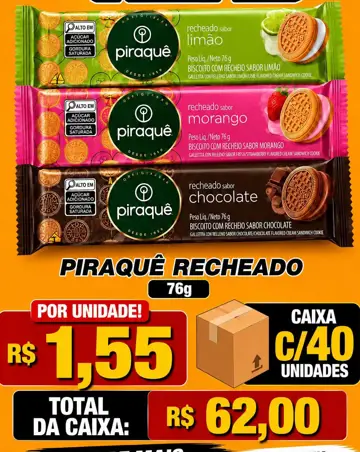 Biscoito com recheio Piraquê Sabor Morango