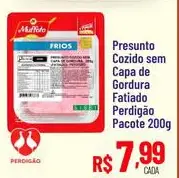 Presunto Perdigão Cozido sem Capa de Gordura Fatiado